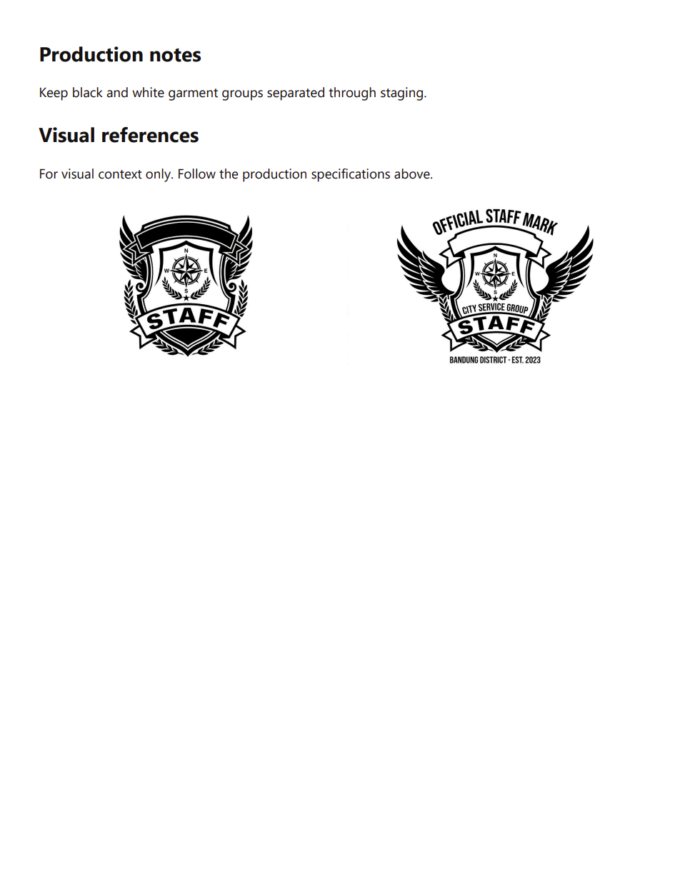 Page 3 of the actual Press Ready work order showing production notes and two synthetic visual references